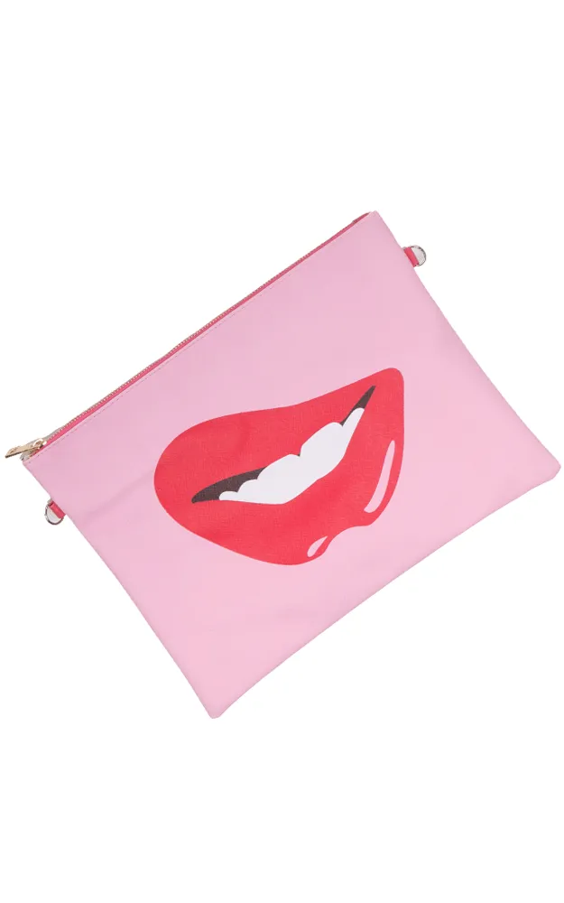 [BOGO] FSB19211 Pink Lip Beach Clutch Bag w/ Shoulder Strap
