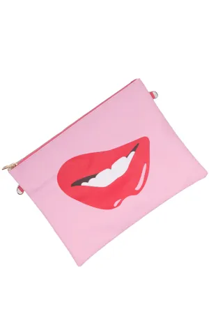 [BOGO] FSB19211 Pink Lip Beach Clutch Bag w/ Shoulder Strap