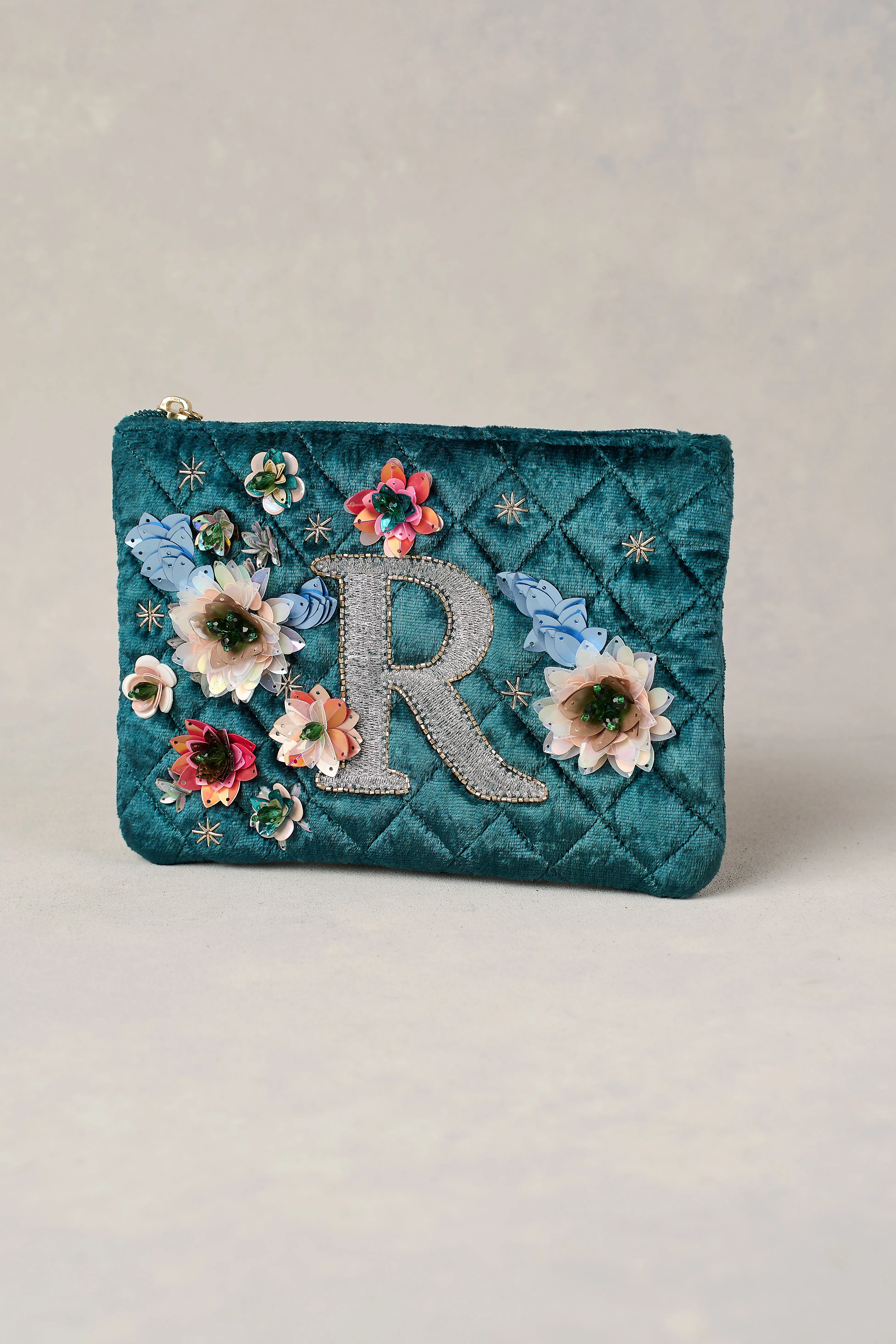 R Monogram Cosmetic Bag - Emerald